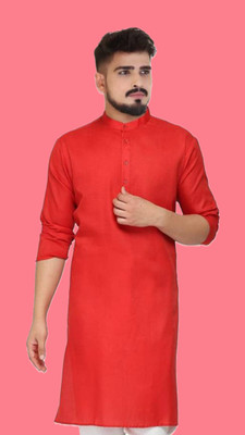 HouseOfCommon Men Solid A-line Kurta(Red)