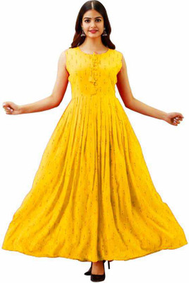 MOHINI CREATION Anarkali Gown(Yellow)