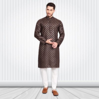 Excent Men Floral Print Straight Kurta(Brown)