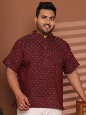 ED PLUS Men Printed Straight Kurta(Maroon)