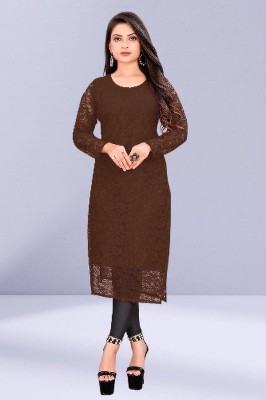 NISHU FASHION MART Women Self Design Straight Kurta(Brown)