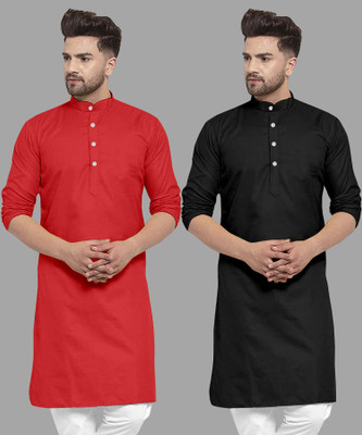 UDANIENTERPRISE Men Solid Straight Kurta(Black, Red)