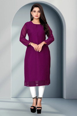 HouseOfCommon Women Self Design Straight Kurta(Purple)