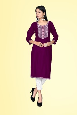 HouseOfCommon Women Embroidered Straight Kurta(Purple)