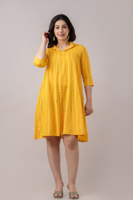 Jollity Women Printed Flared Kurta(Yellow)
