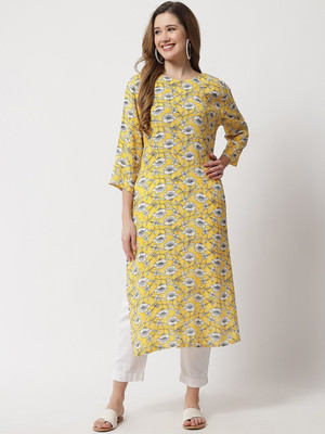 BEATNIK Women Printed A-line Kurta(Yellow)