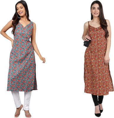 KALLAXI Women Printed Straight Kurta(Multicolor)