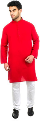 DESHBANDHU KHADI Men Solid Straight Kurta(Red)