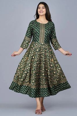 B.Tech Women Printed Anarkali Kurta(Dark Green)