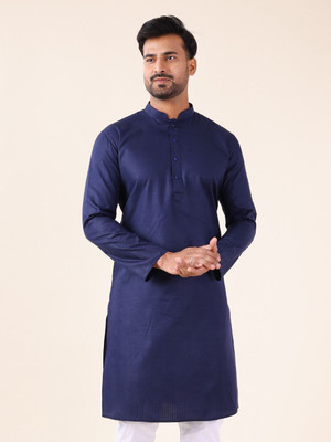 Aurik Men Solid Straight Kurta(Dark Blue)