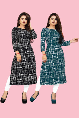 Tashvi Creation Women Geometric Print Straight Kurta(Black)