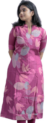 Lugru Collection Women Printed Straight Kurta(Pink)