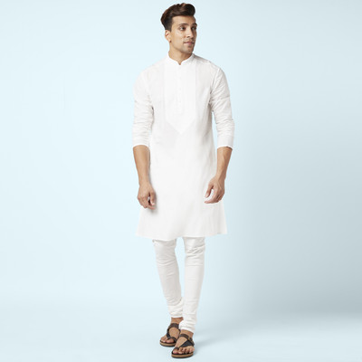 Indus Route by Pantaloons Men Embroidered Straight Kurta(White)