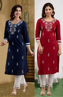SISTO Women Embroidered Straight Kurta(Multicolor)