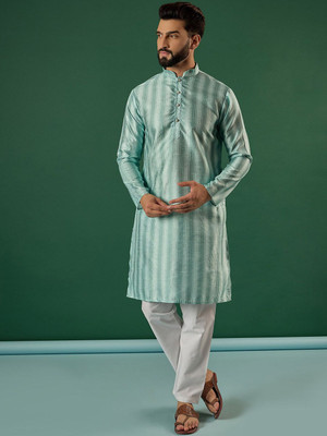 ANOUK Men Self Design Straight Kurta(Green)