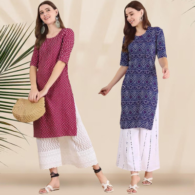 1 Stop Fashion Women Printed A-line Kurta(Purple, Blue)