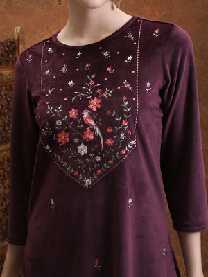 Vishudh Women Embroidered Ethnic Dress Kurta(Purple)