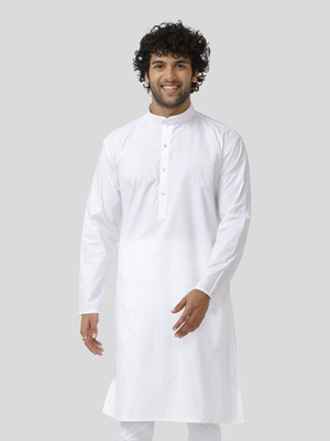 Uathayam Men Solid Straight Kurta(White)