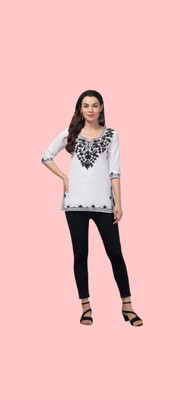 NOORIGARMENTS Women Embroidered A-line Kurta(White)