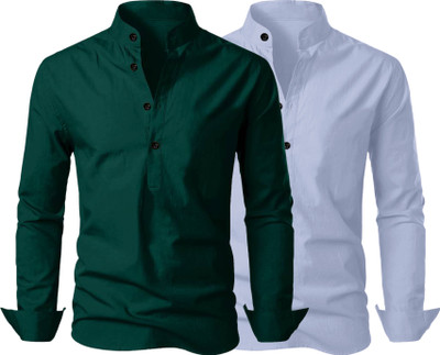 LIMRO Men Solid Straight Kurta(Green, Grey)