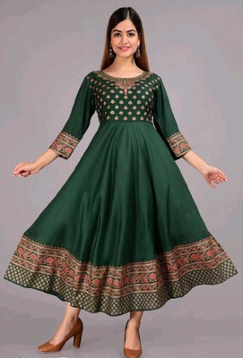 ALMADAD Women Embellished Anarkali Kurta(Green)