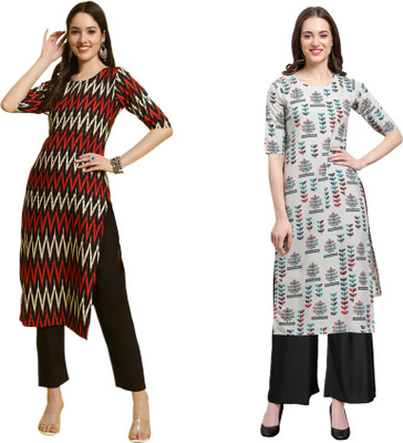 KAUTAQI Women Printed Straight Kurta(Multicolor)
