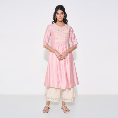 Rangmanch by Pantaloons Women Embroidered A-line Kurta(Pink)