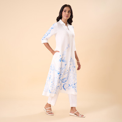 Rangmanch by Pantaloons Women Printed A-line Kurta(White)