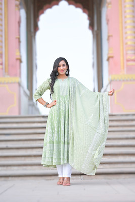 IKRASS Women Printed Anarkali Kurta(Green)