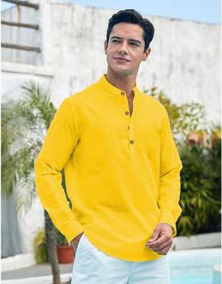Vimal Star Men Solid Straight Kurta(Yellow)