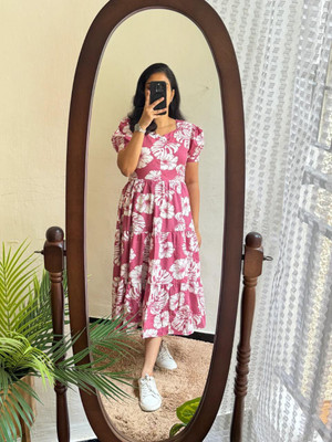 SHREE SHYAM FASHION Women A-line Pink Midi/Calf Length Dress