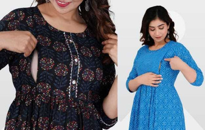 Virat Enetrprises Women Printed Anarkali Kurta(Blue, Black)
