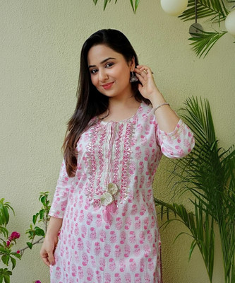 BJSN Women Printed A-line Kurta(White)