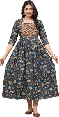 ADRTA Women Printed Anarkali Kurta(Blue)