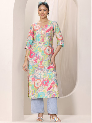 LIBAS Women Printed Straight Kurta(Multicolor)