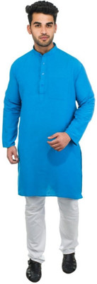 DESHBANDHU KHADI Men Solid Straight Kurta(Blue)