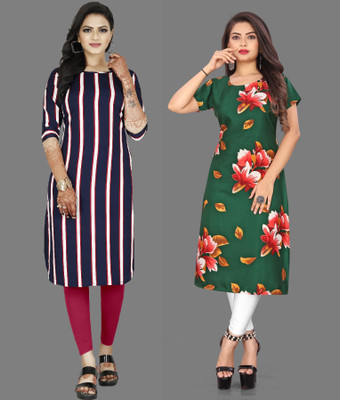 maruti fab Women Striped A-line Kurta(Green, Purple)