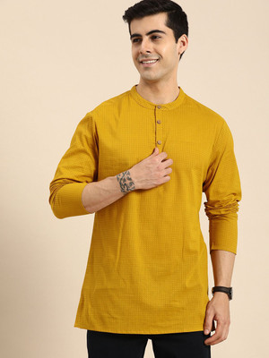 ANOUK Men Geometric Print Straight Kurta(Yellow)