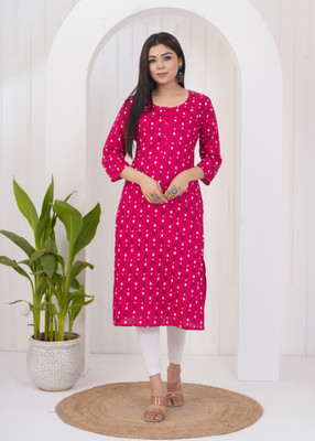 Zwc Women Printed Straight Kurta(Pink)