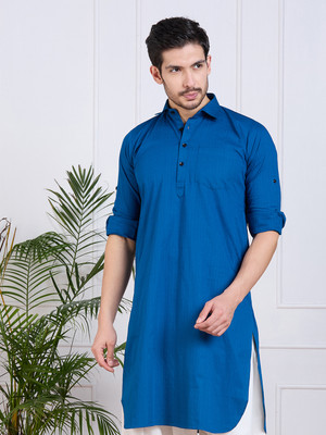 Rajubhai Hargovindas Men Solid Pathani Kurta(Dark Blue)