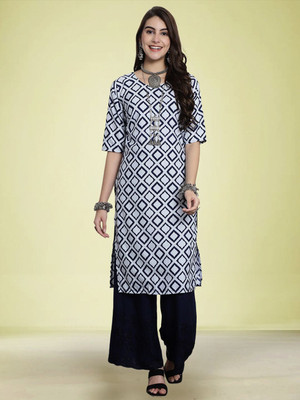 Moda Rapido Men Geometric Print Straight Kurta(Black)