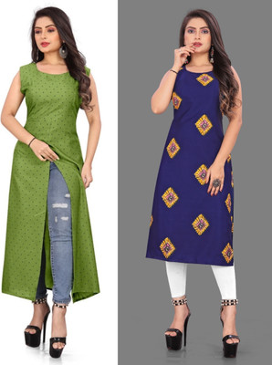 tanvi creation Women Printed Straight Kurta(Blue, Green)