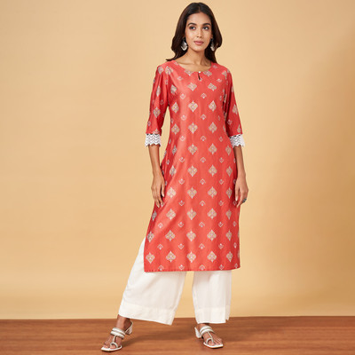 YU by Pantaloons Women Printed A-line Kurta(Pink)