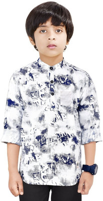 NirvaanaTrends Boys Printed Straight Kurta(White, Blue)