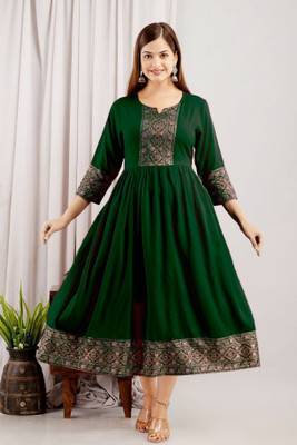 DKM CREATION Women Embroidered Anarkali Kurta(Dark Green)