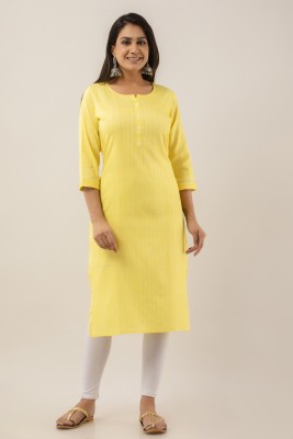 the brij fashions Women Self Design Straight Kurta(Yellow)