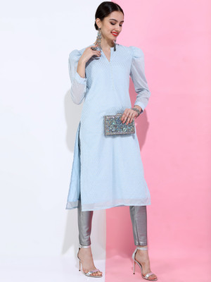 Vishudh Women Printed Straight Kurta(Blue)