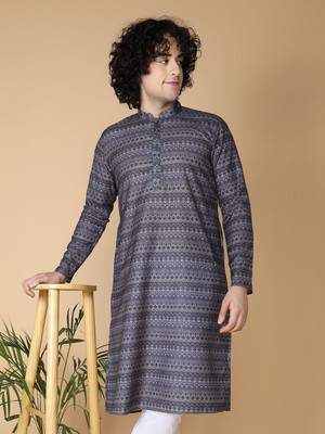 Namaskar Men Printed Straight Kurta(Blue)