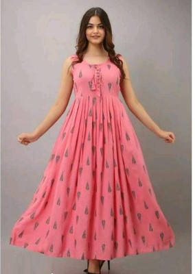 JAHIDA COMFORT WITH STYLE Women Printed Anarkali Kurta(Pink)
