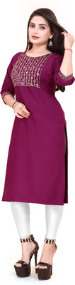 RIDDHI COLLECTION MALL Women Embroidered A-line Kurta(Purple)